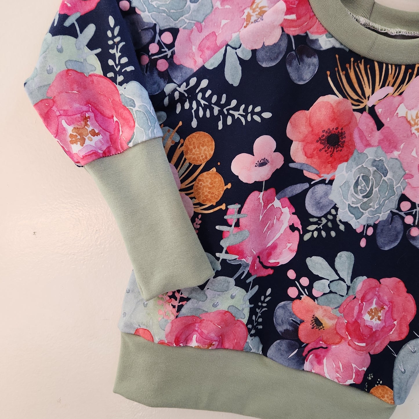 Navy large scale floral Grow-with-me Crewneck
