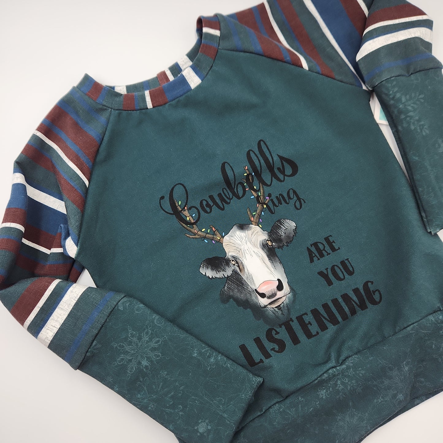 Cowbells Ring One of a Kind Print Grow-with-me Crewneck